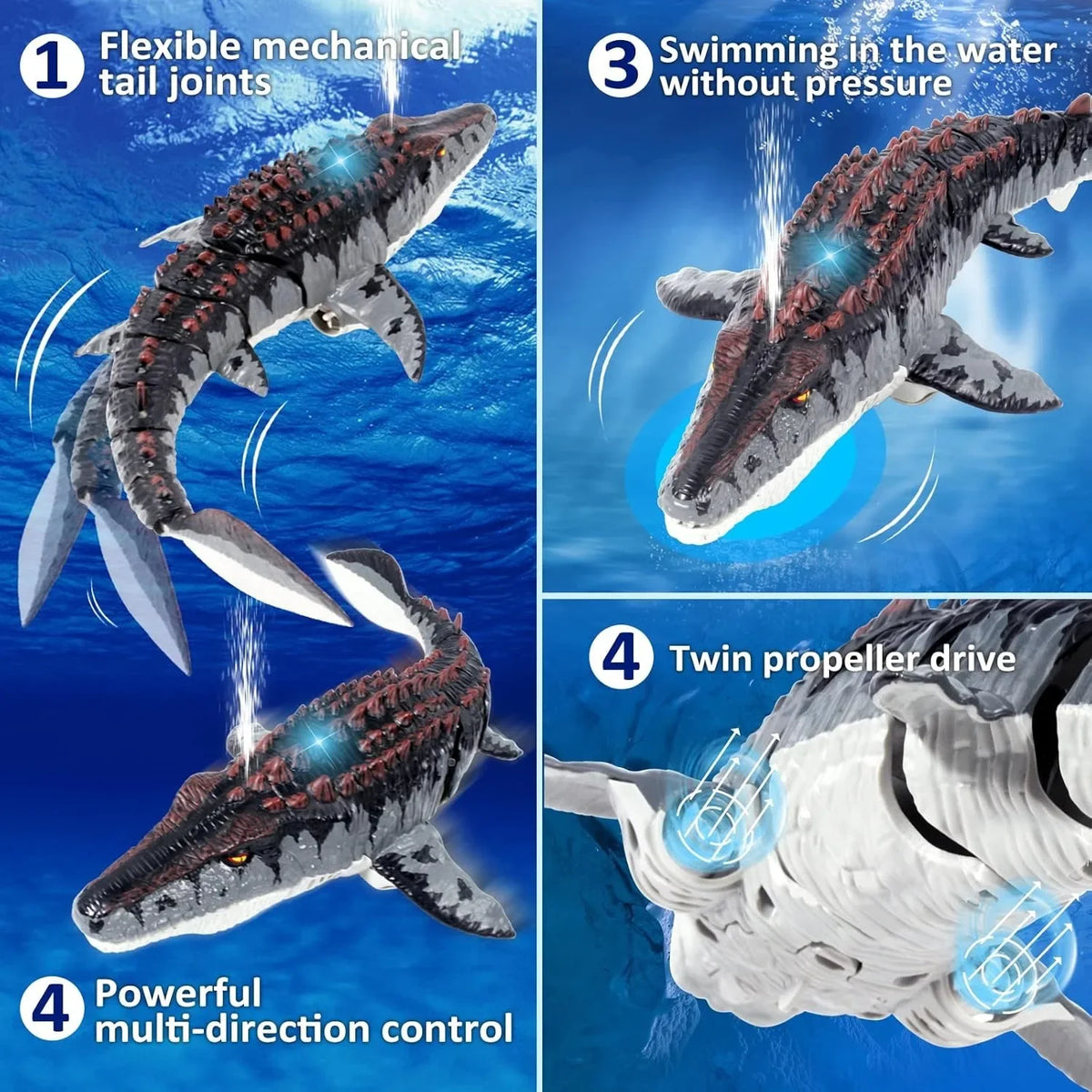 Remote Control Mosasaurus Dinosaur Water Toy with Spray Action