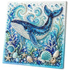 Diamond art kit featuring blue shark and turtle designs with sparkling sea creatures and aquatic plants