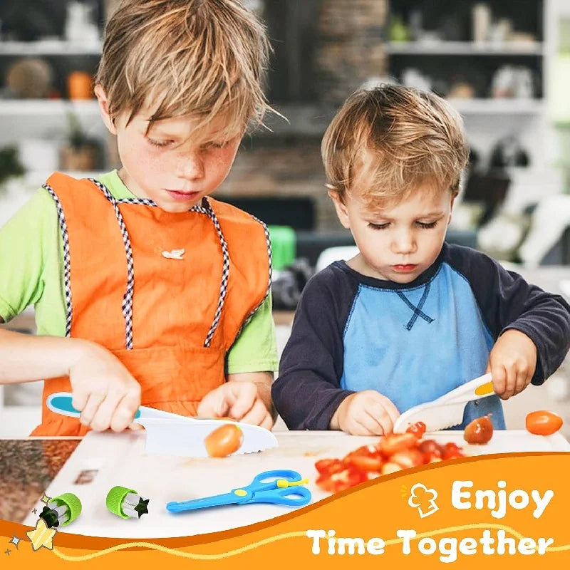 Montessori Kids Kitchen Tools Set with Safe Knives and Cutting Board