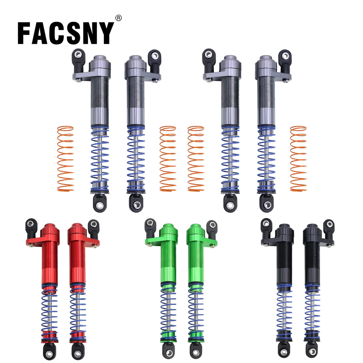 Set of adjustable aluminum shock absorbers for 1/10 RC crawlers in various colors and finishes