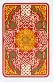 A set of durable PVC playing cards featuring intricate red, gold, and green patterns.