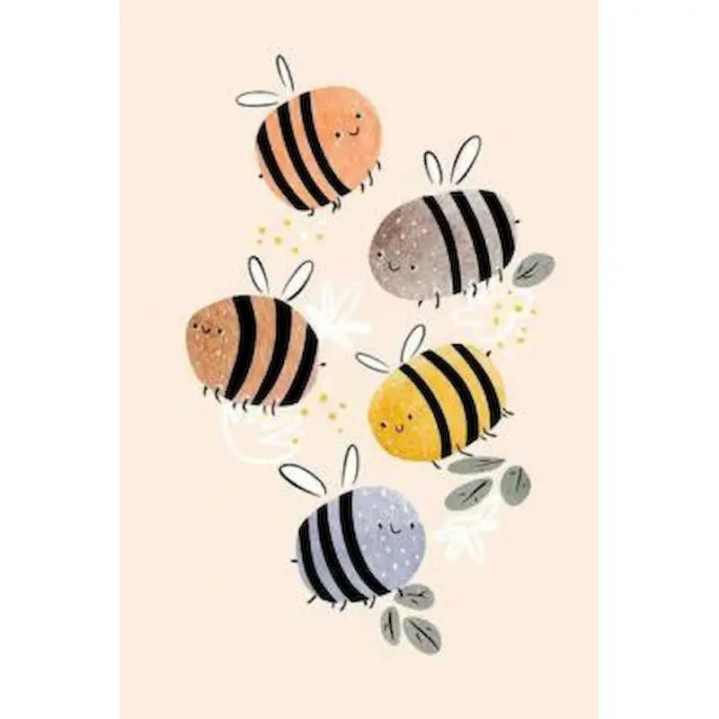 Watercolor painting kit featuring bees and flowers on light beige paper.