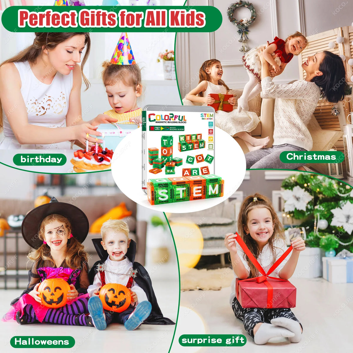 A set of magnetic building blocks learning set with uppercase letters for kids