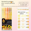 A set of six vibrant yellow acrylic gel pens for painting and lettering.