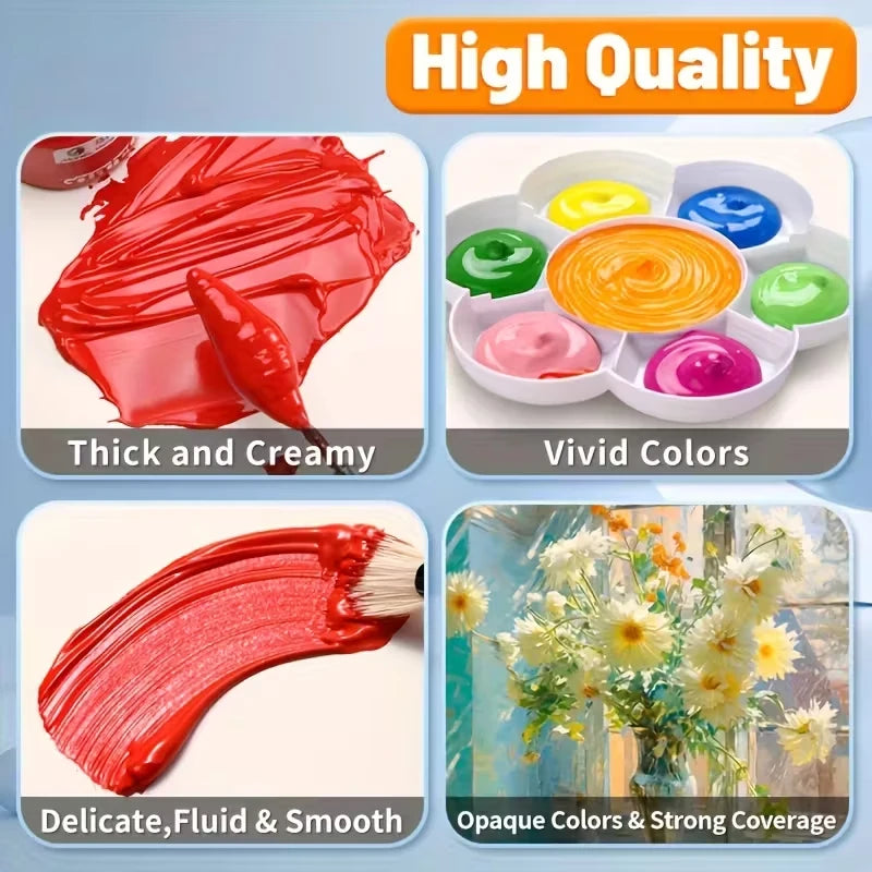 A set of 12 acrylic paints featuring thick, vivid, fluid, and smooth colors for DIY art projects.