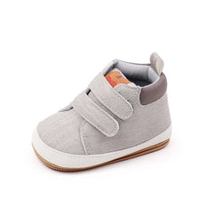 Gray soft PU leather baby first walker shoes with anti-slip TPR sole
