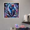 A diamond painting featuring a skull and flower design with vibrant colors and iridescent details.