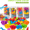A wide selection of colorful cans containing dinosaur toys for educational counting and sorting
