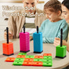A set of colorful wooden strategy board game pieces including a duel set and five-in-a-row tiles.