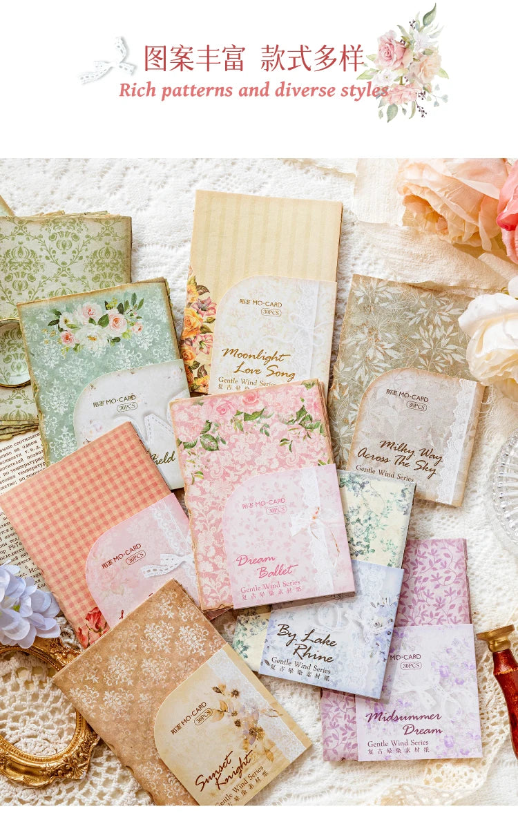 A collection of vintage paper sheets and cards featuring floral designs and soft pastel colors for journaling and scrapbookin