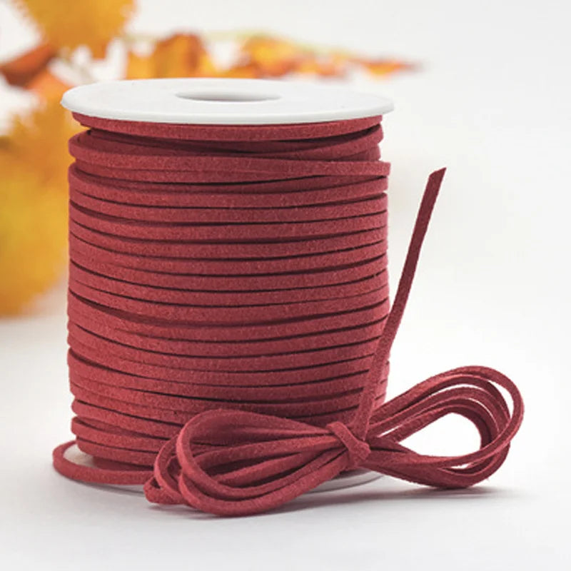 Roll of reddish-brown velvet faux suede braided ribbon for crafting and gift wrapping