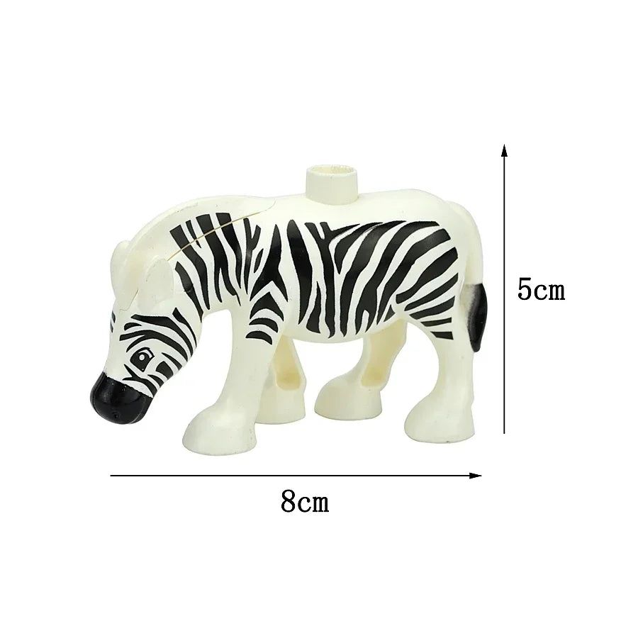 A white zebra-themed building block figure with black stripes, shown from the side.