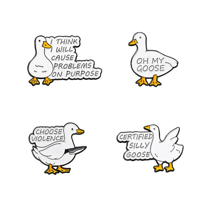 Cute Cartoon Goose Enamel Brooch Set (4-Pack)