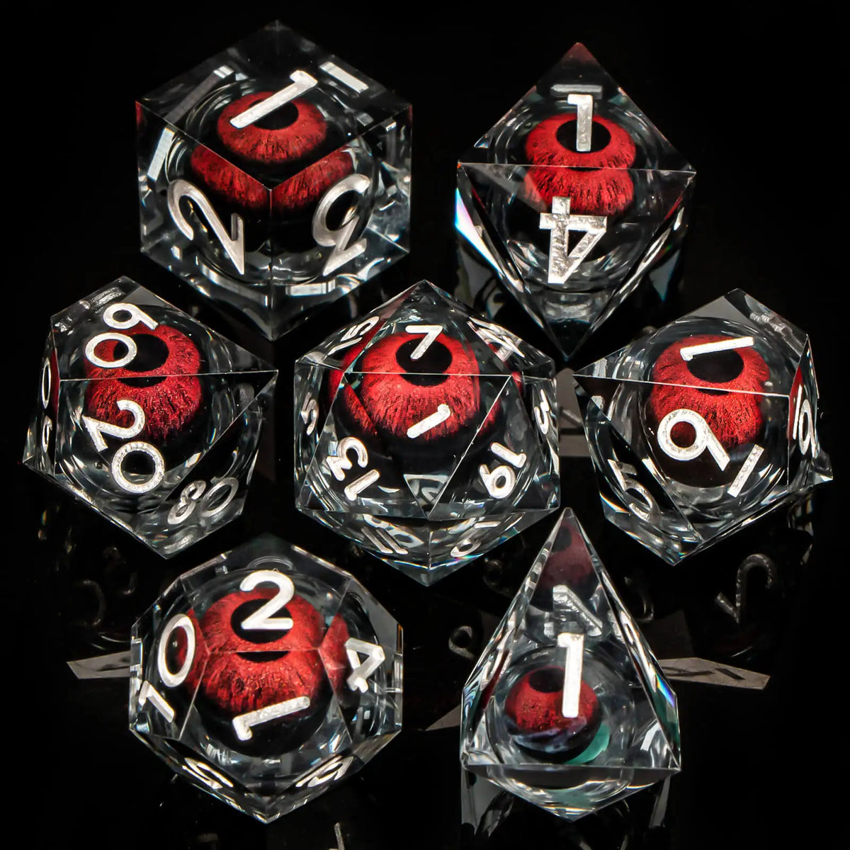 Dragon Eye Resin Dice Set with Liquid Core - 7 Polyhedral Dice for RPG Gaming