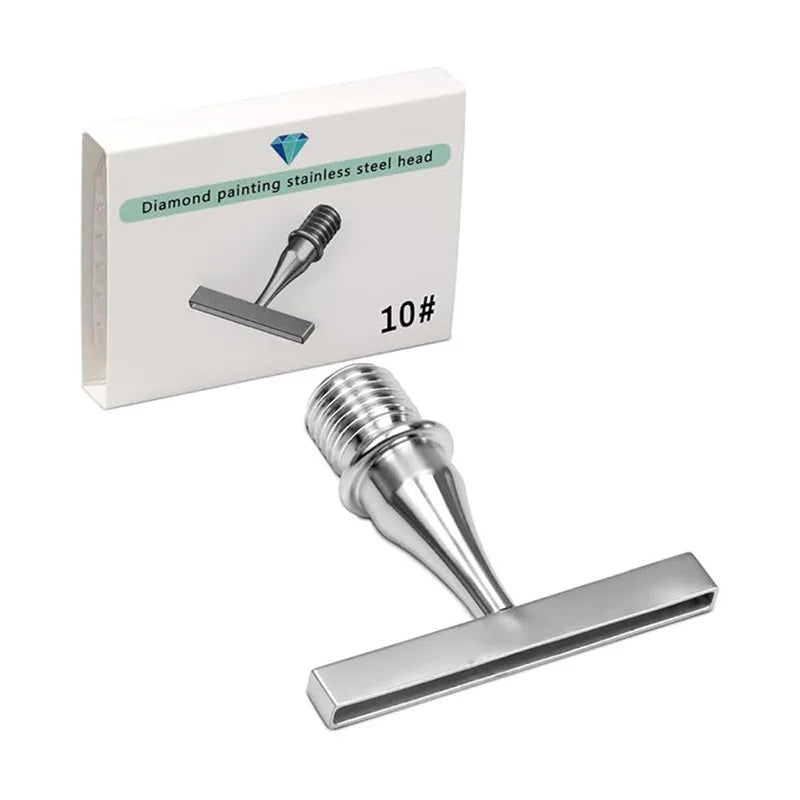A box containing a diamond painting pen with a stainless steel head and a metal applicator tool.