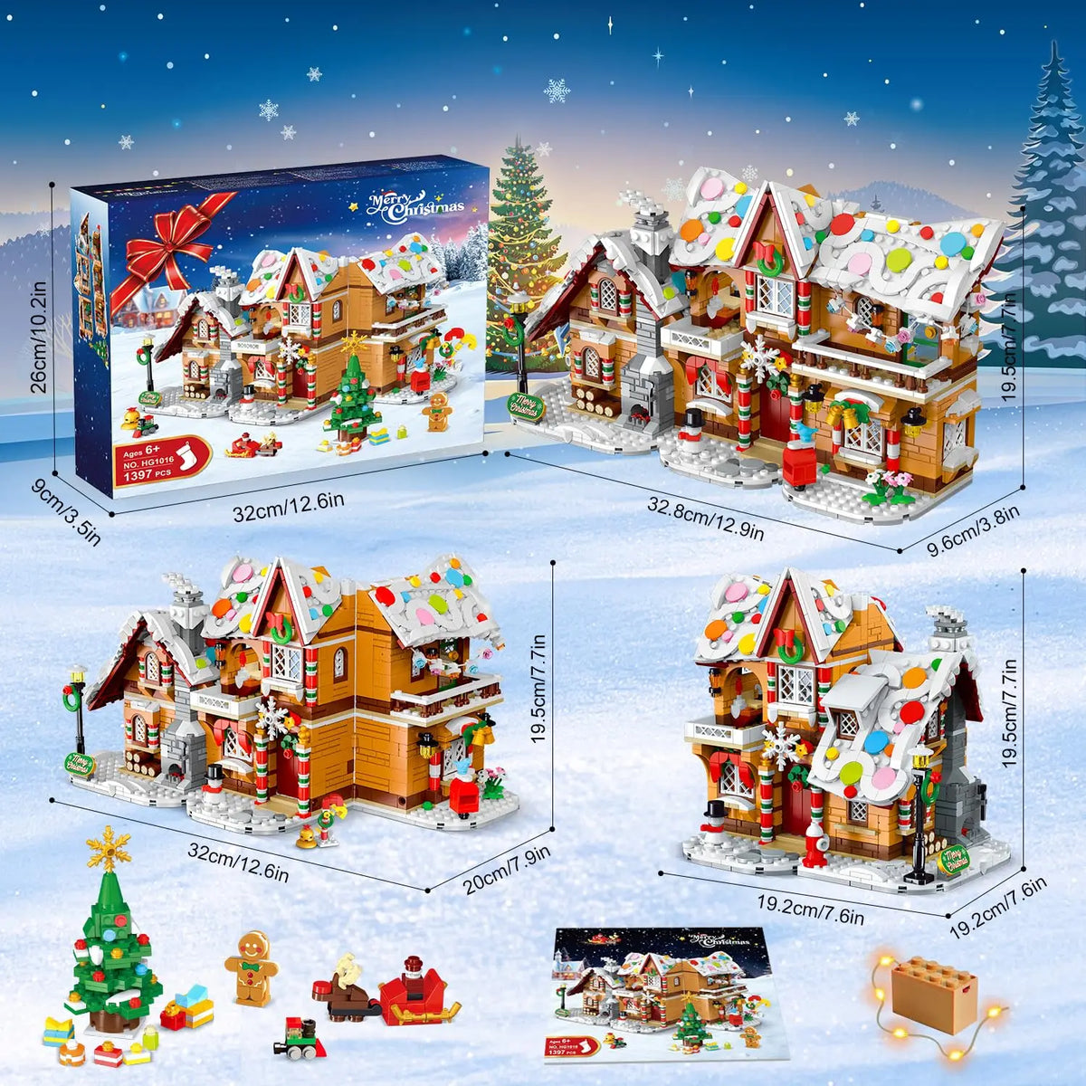 Gingerbread House Building Set with LED Lights – 3 Holiday Styles for Kids and Adults