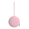 A pink silicone pacifier holder with a long tube and a round base.