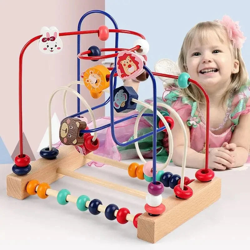 Wooden Bead Maze Roller Coaster Toy for Toddlers