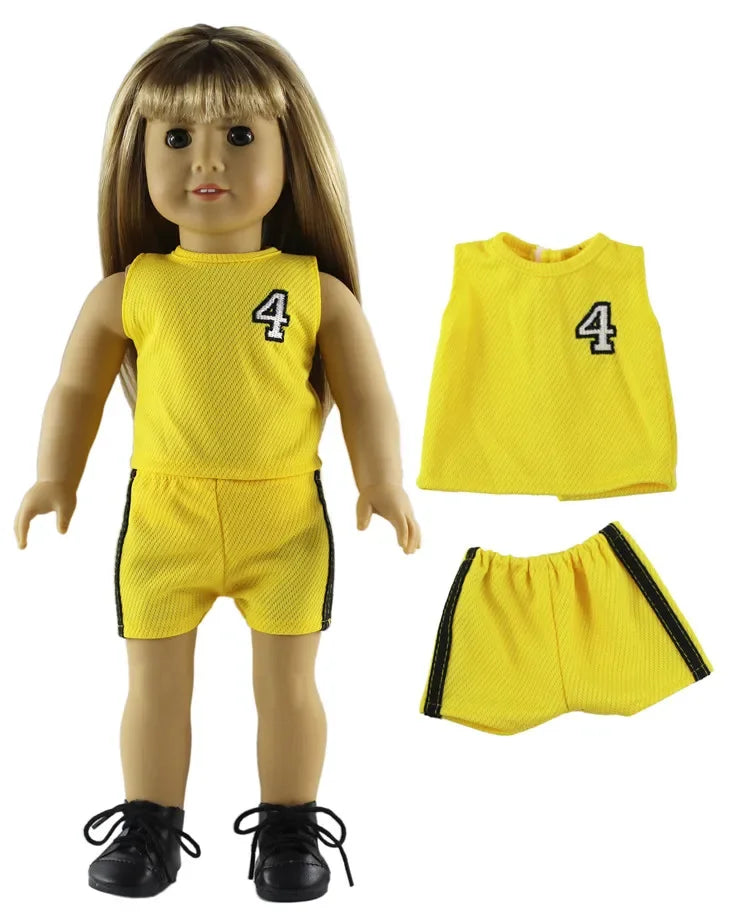 A yellow casual outfit set for a doll featuring a sleeveless top and matching shorts.