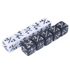 A set of ten dual-color counting dice showing positive and negative values.