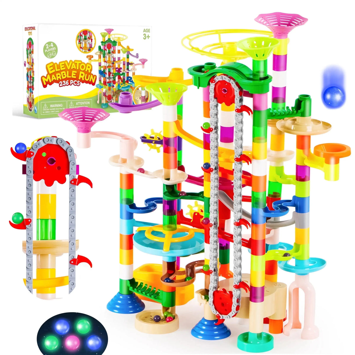 Glowing Marble Run with Motorized Elevator – 236-Piece STEM Building Set for Kids