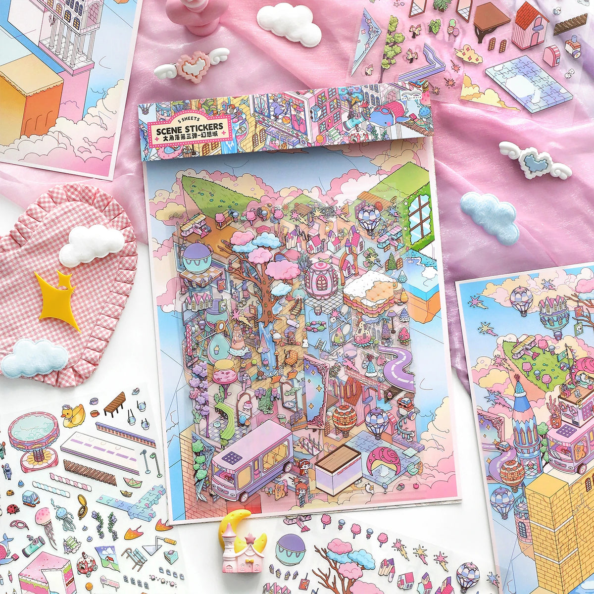 Kawaii Fantasy City 3D Sticker Sheet