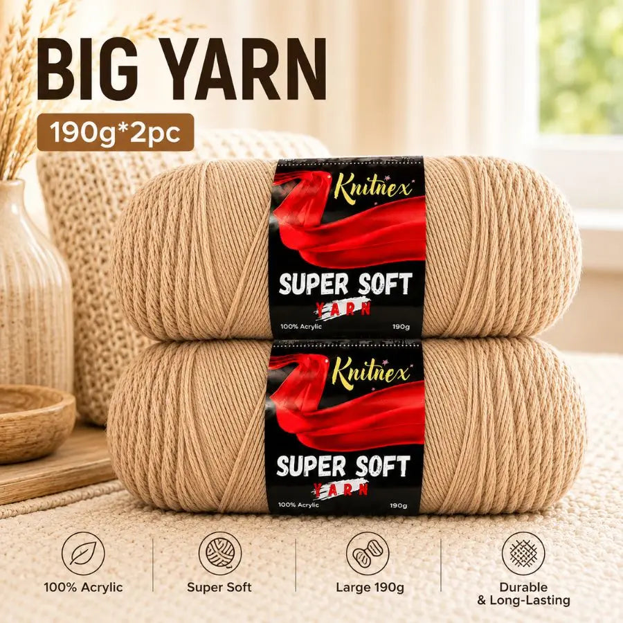 A pair of super soft red acrylic yarn skeins labeled as Big Yarn 190g each for knitting and crochet.