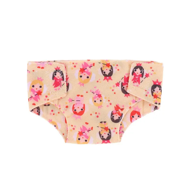 Pink and yellow patterned soft doll underwear for 18-inch dolls