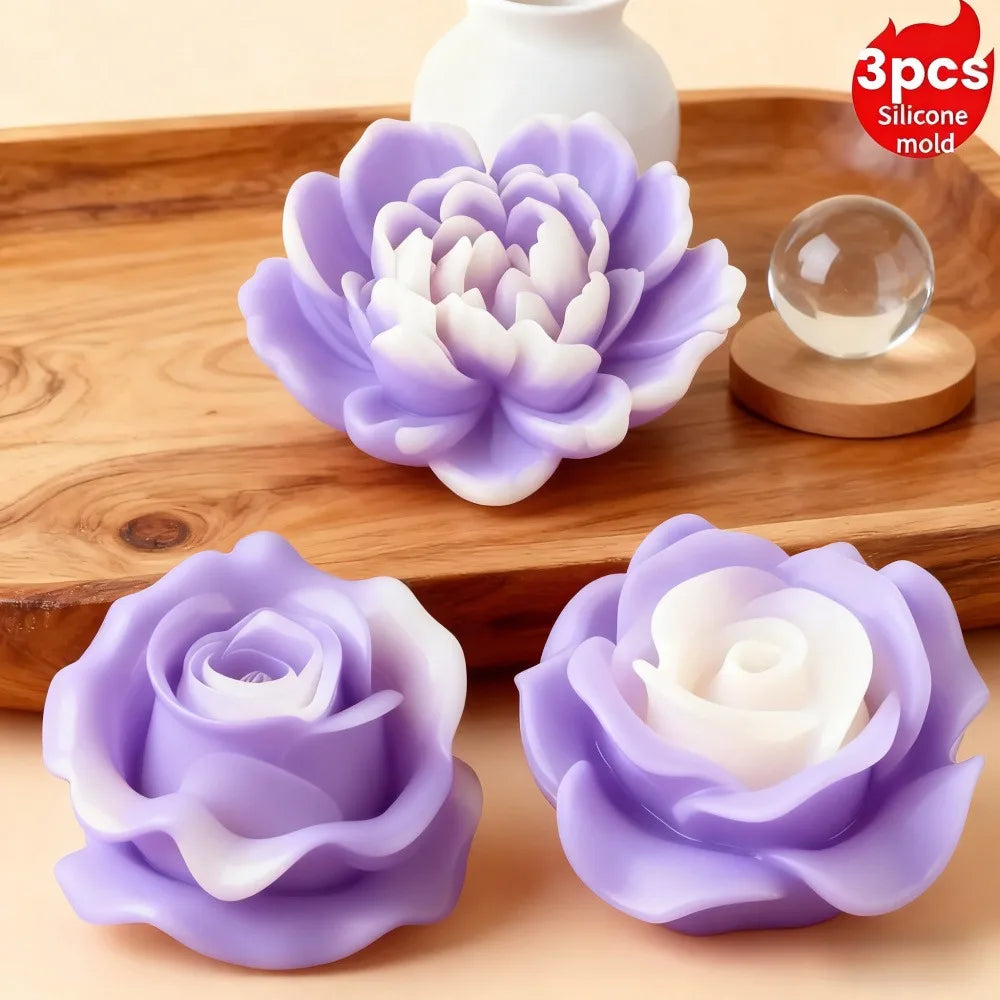 3D Flower Candle Silicone Mold Set - Love Roses, Peonies & Bouquets