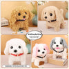 A collection of electric plush puppy toys demonstrating walking, nodding, and wagging tails.