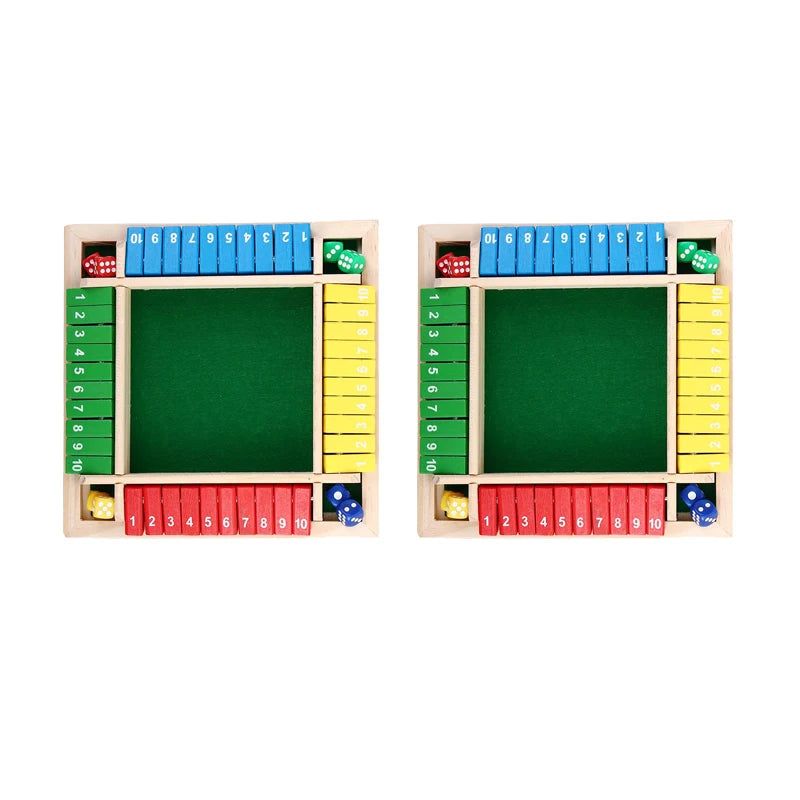 Wooden shut the box dice game set with numbered wooden blocks and dice for 2-4 players