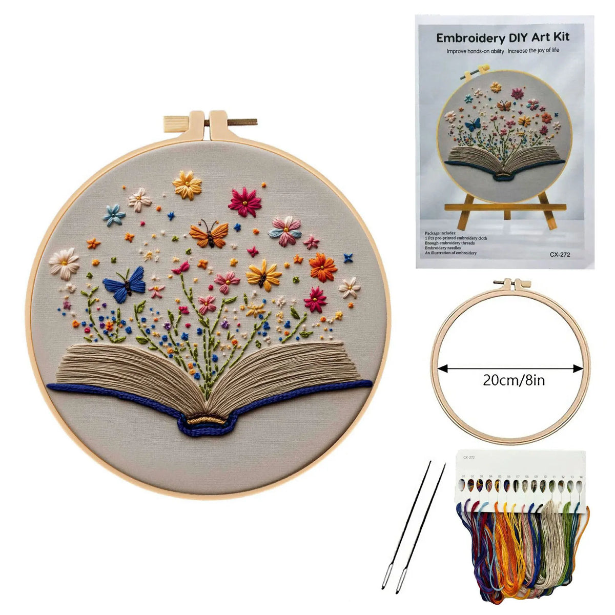 Floral Book Embroidery Kit – DIY Cross Stitch for Adults