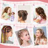 A collection of photos showing various hairstyles and hair gems created using a sparkle hair gem stamper kit for kids.