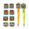 A set of colorful bingo-themed silicone beads and a yellow pen for DIY jewelry making