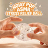 Hands hold a clear, bubbly stress relief ball for ASMR and stress relief.