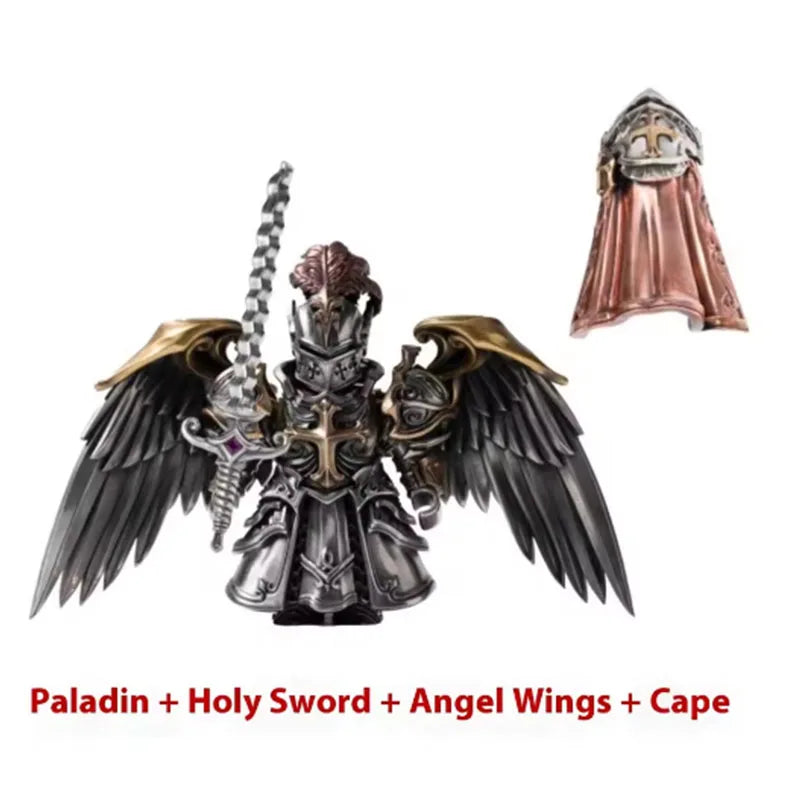 A figurine depicting a Paladin with a holy sword, angel wings, and cape.