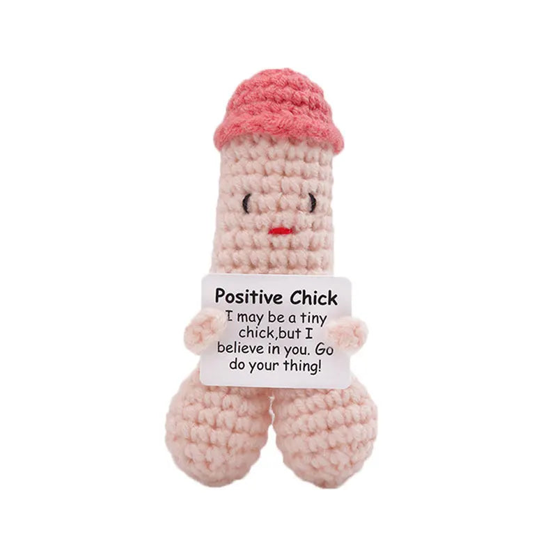 Hand-Knitted Crochet Figurine with Positive Energy Card