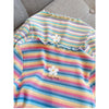 Girls striped floral print cotton t-shirt featuring pastel rainbow stripes and a white flower design