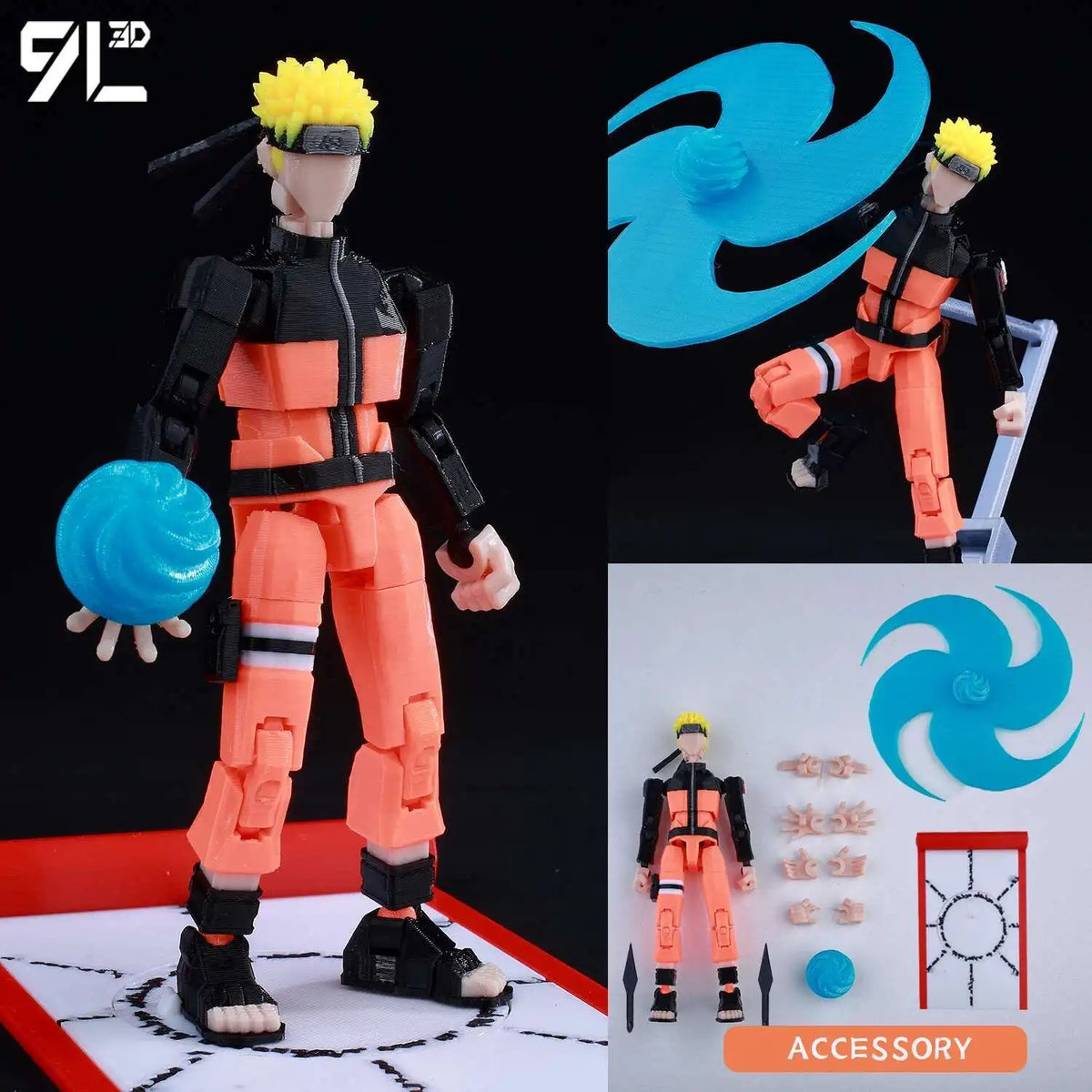 An orange and black fully articulated action figure of Yuji Itadori from Jujutsu Kaisen, standing on a white surface.