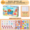 Busy book of cognitive learning featuring dinosaur, math, color, food, expression, toy, and bath activities