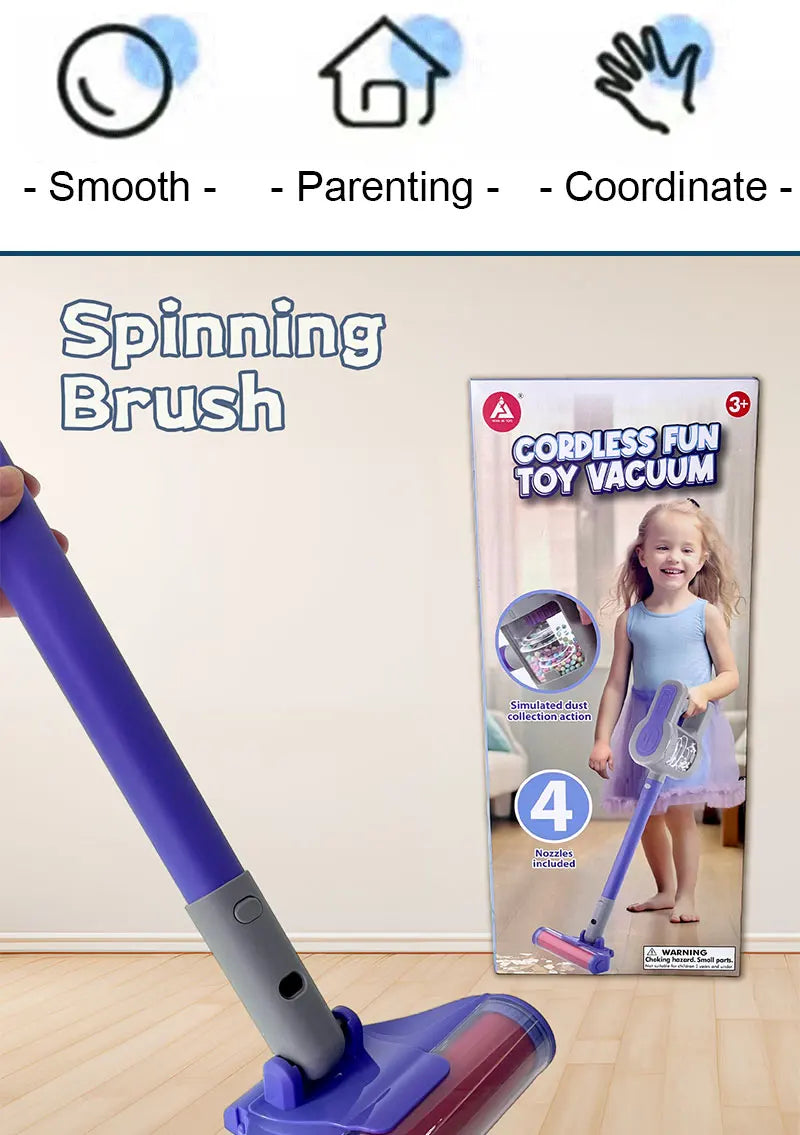 Battery-Powered Pretend Play Vacuum for Toddlers with Realistic Sounds and Spinning Brush