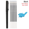 Black automatic fade pens with five refill pencils and a blue pen accessory