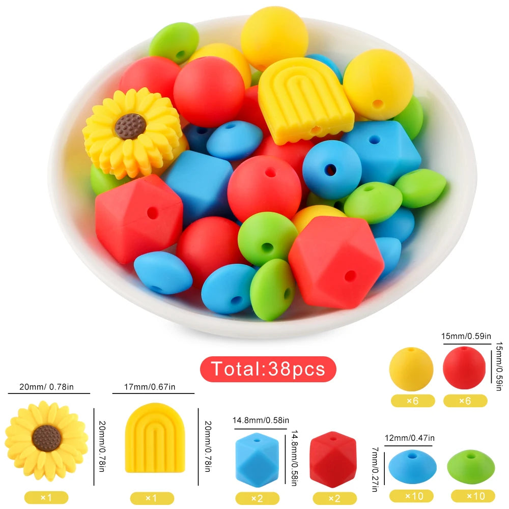 Silicone Focal Beads Set with Flower & Leaf Shapes for Jewelry Making