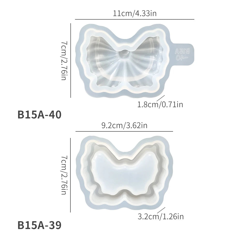 Diagrams showing the dimensions of B15A-40 and B15A-39 silicone resin molds.