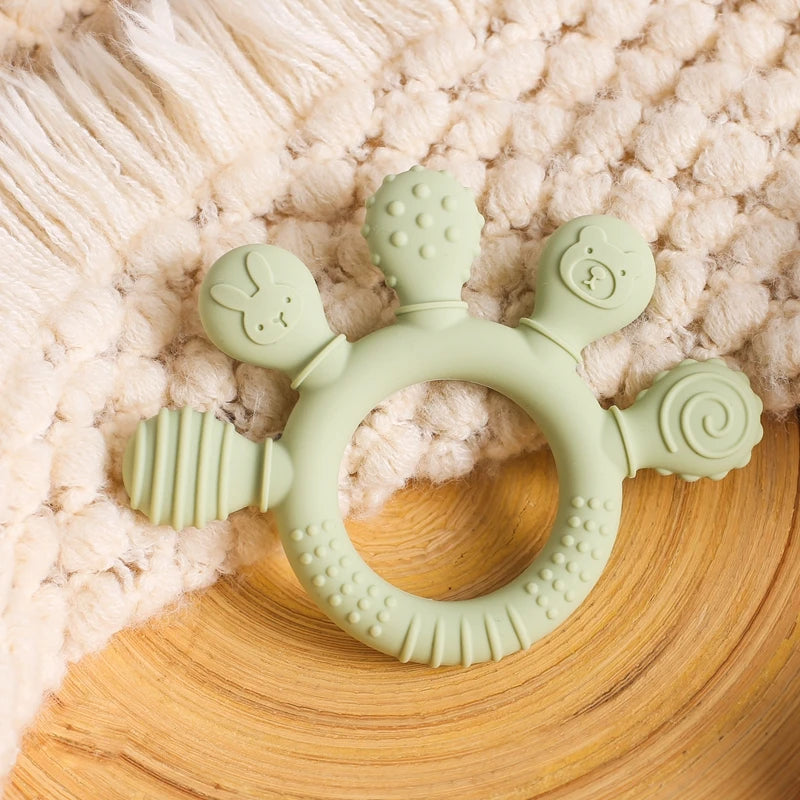 Baby Silicone & Wood Teether – Hand-Shaped Sensory Chew Toy