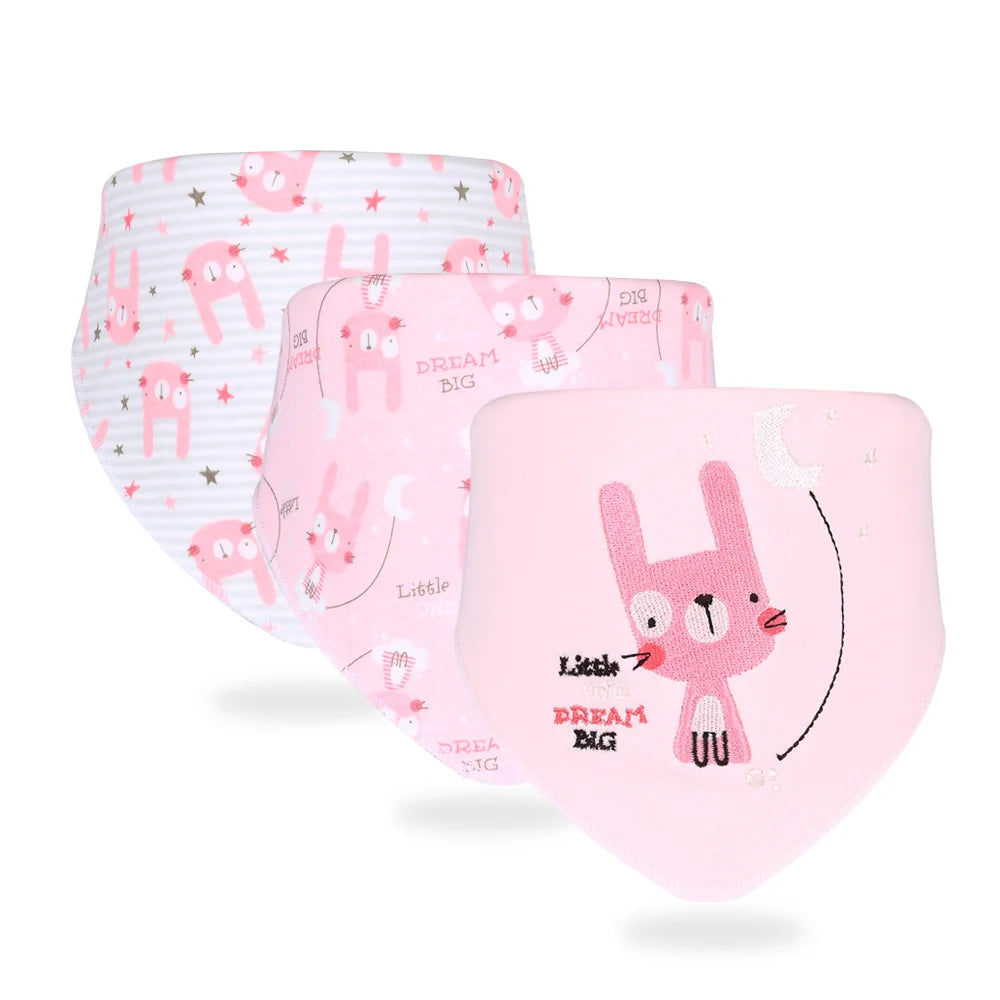 Soft Cotton Baby Bibs (3-Pack) with Cartoon Prints
