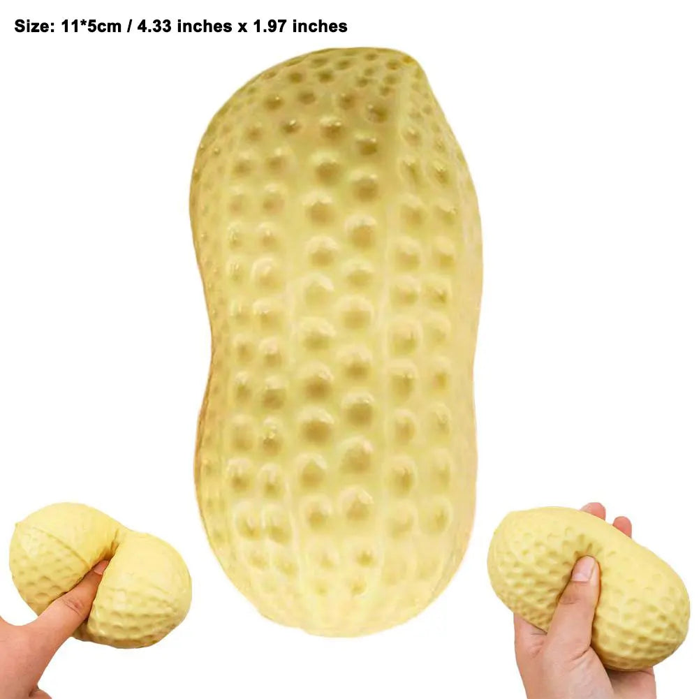Yellow dragon fruit squishy stress relief toy shown in various forms and a hand
