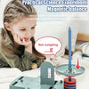A girl is demonstrating a practical science experiment using a magnetic balance kit to measure the weight of a nut.