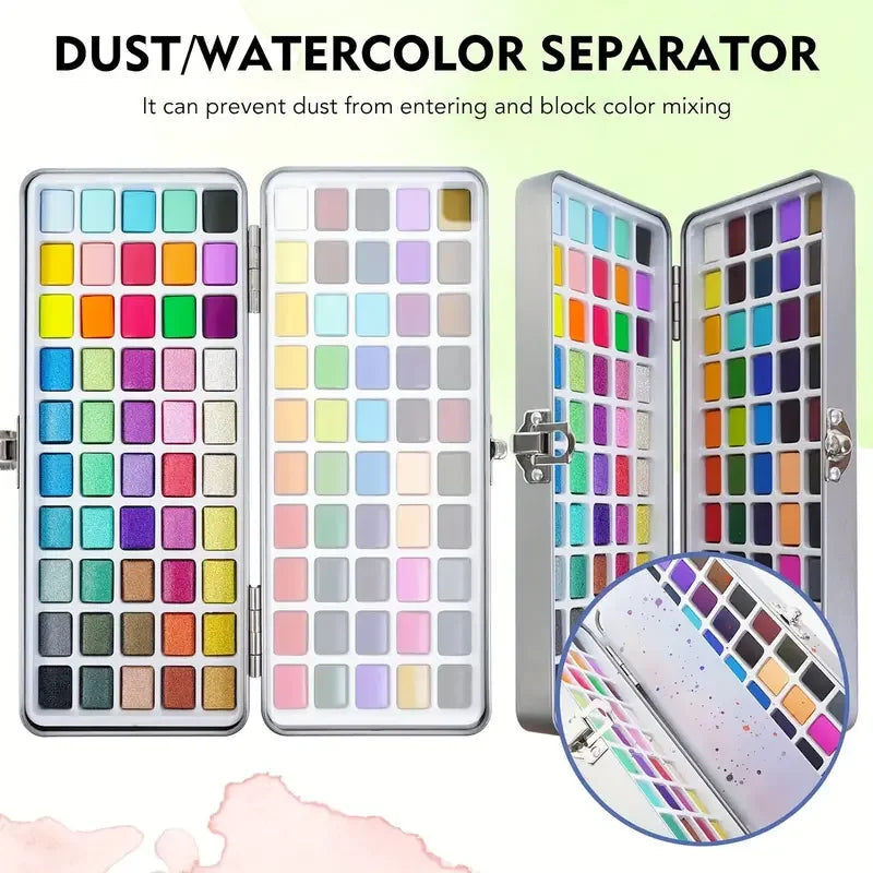 A dust and watercolor separator featuring multiple color palettes for paint storage.