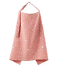 A pink breathable muslin nursing cover with a star print